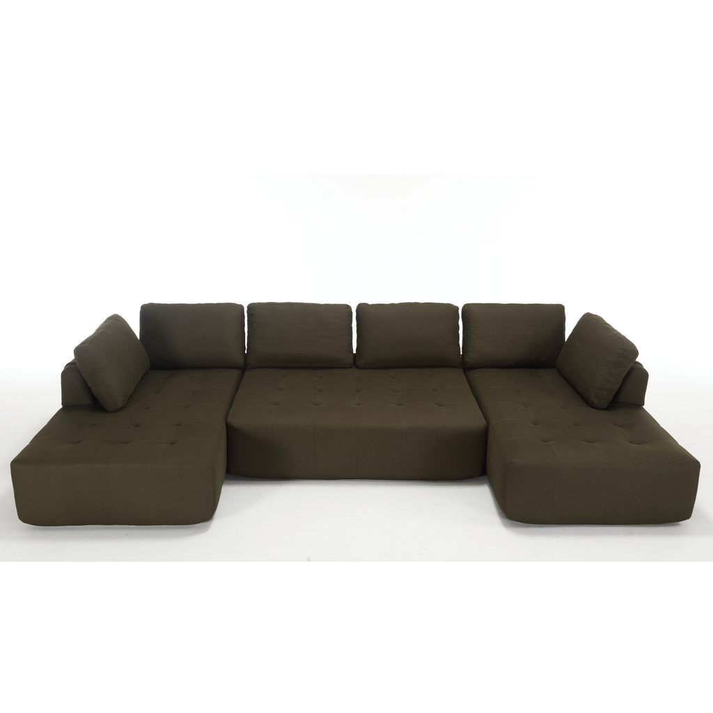 [NEW ARRIVED] [VIDEO PROVIDED]138.5 'Modular Combination Sofa, U-shaped Sofa, Living Room, Apartment, Upholstered ,6-seat Sofa, Free Combination Sofa (Mesh Fabric), Breathable Fabric,Green