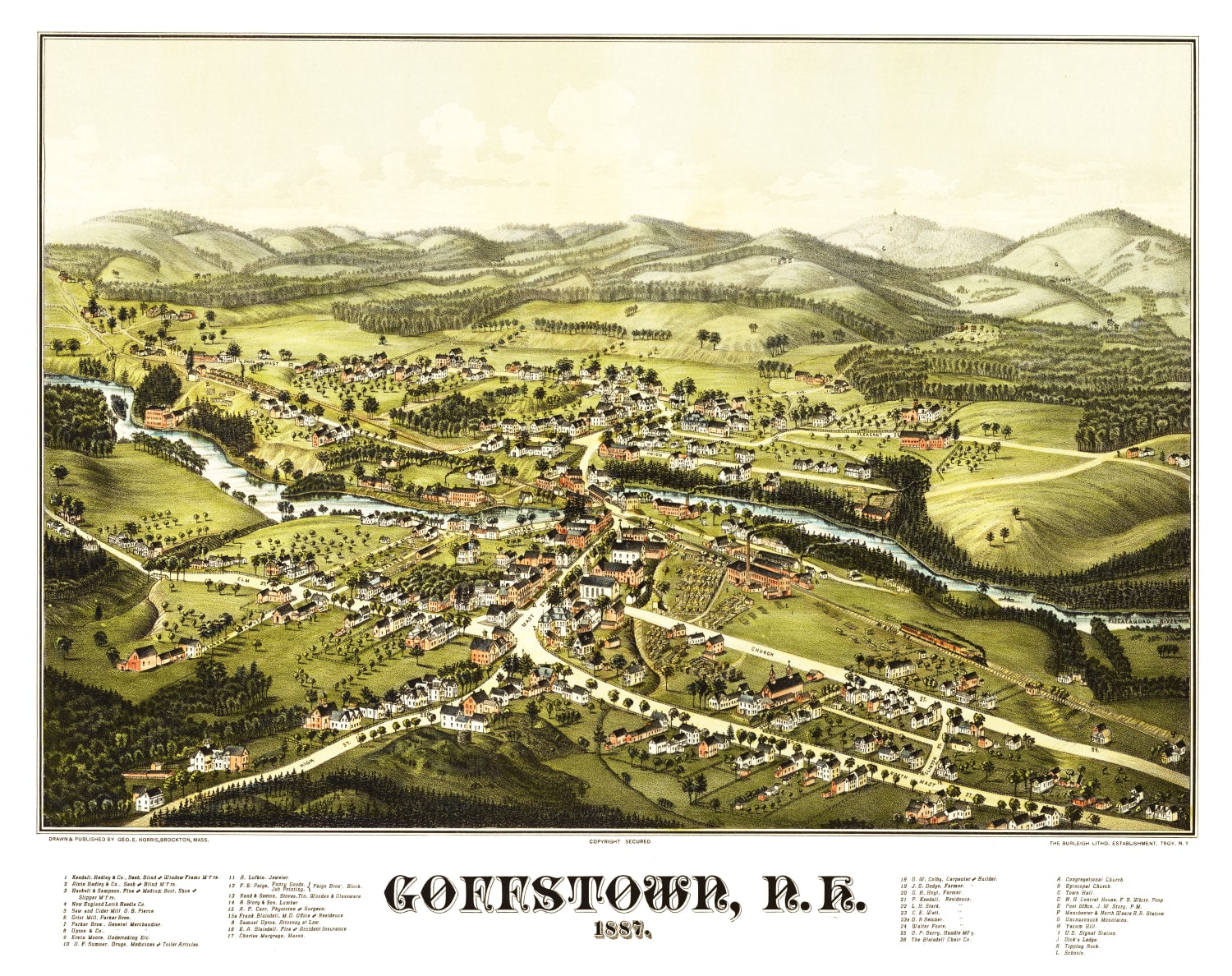 Vintage Map of Goffstown, New Hampshire 1887