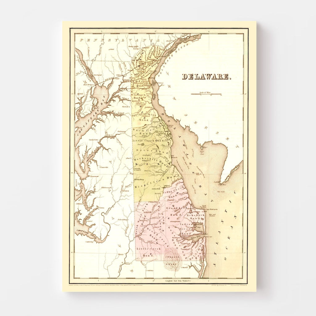 Vintage Map of Delaware 1838