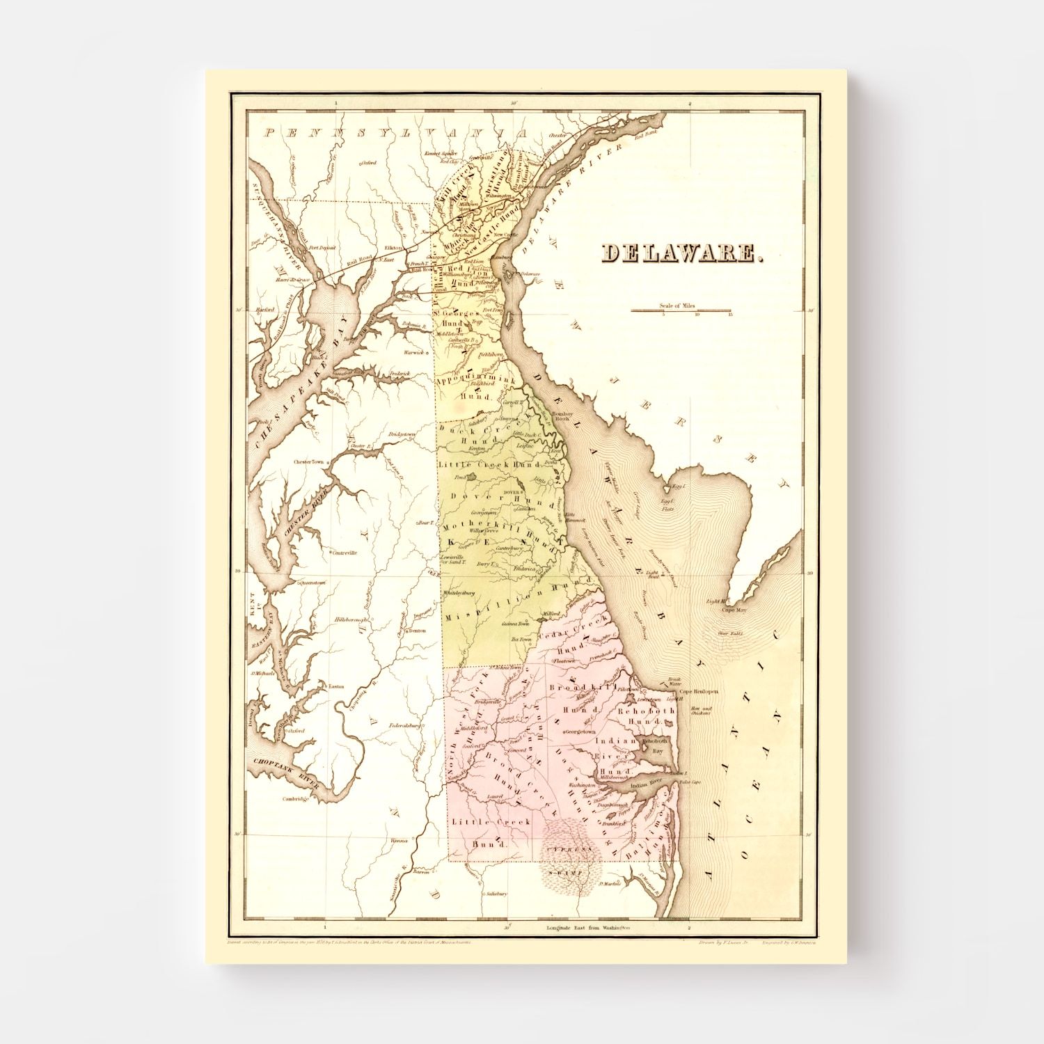 Vintage Map of Delaware 1838