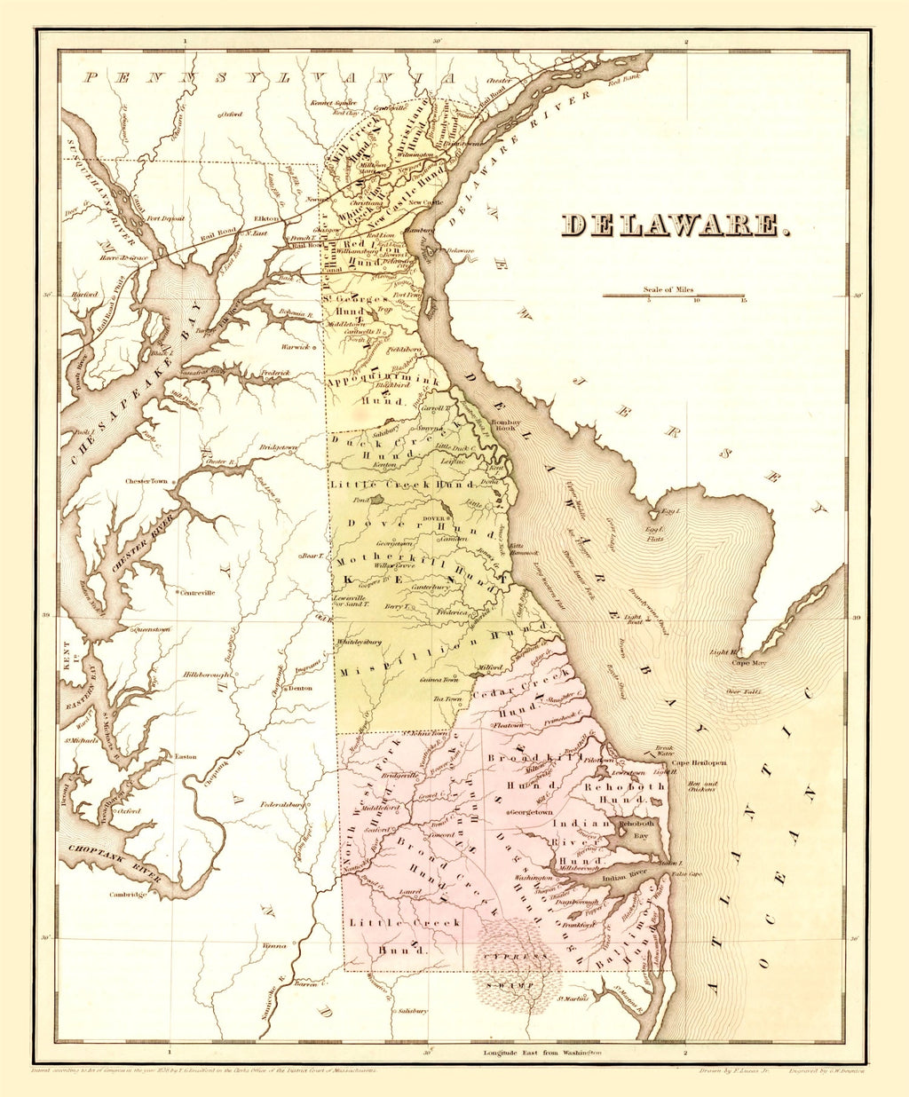 Vintage Map of Delaware 1838