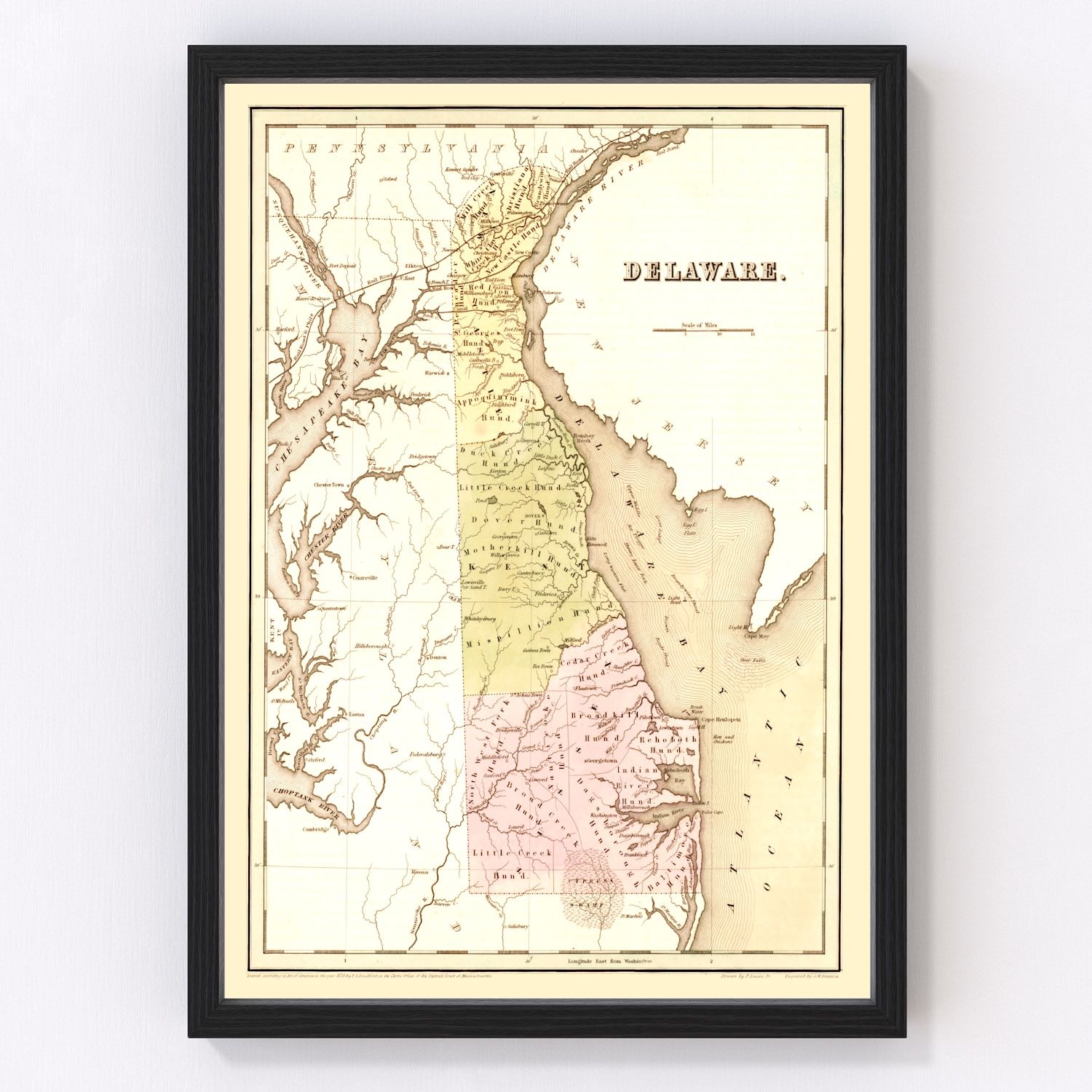 Vintage Map of Delaware 1838