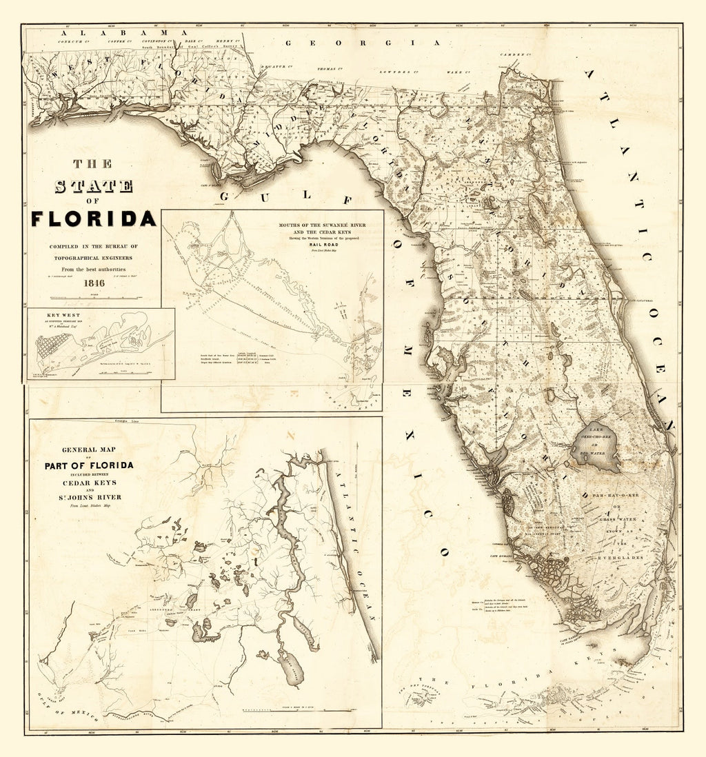 Vintage Map of Florida 1846