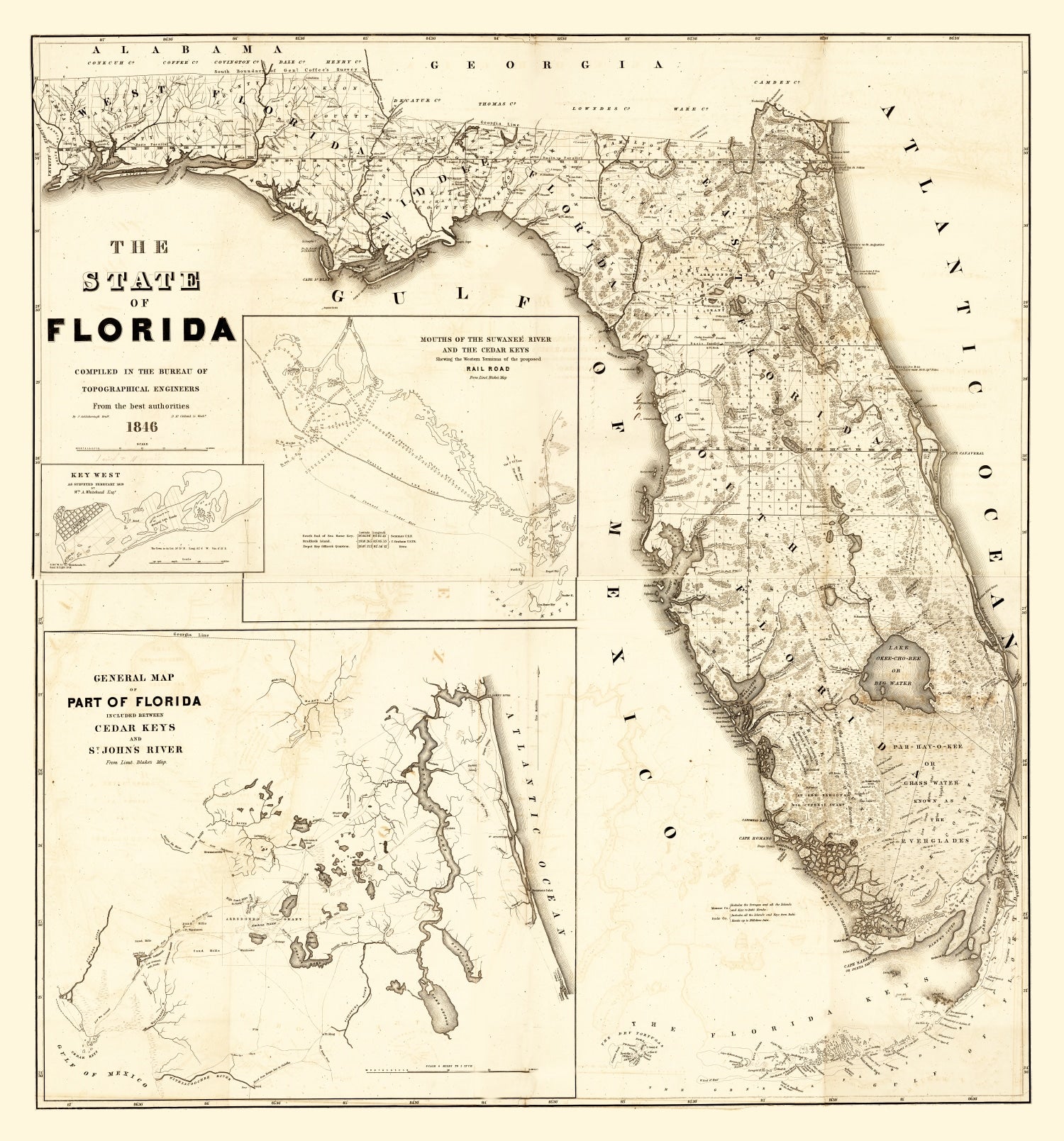 Vintage Map of Florida 1846