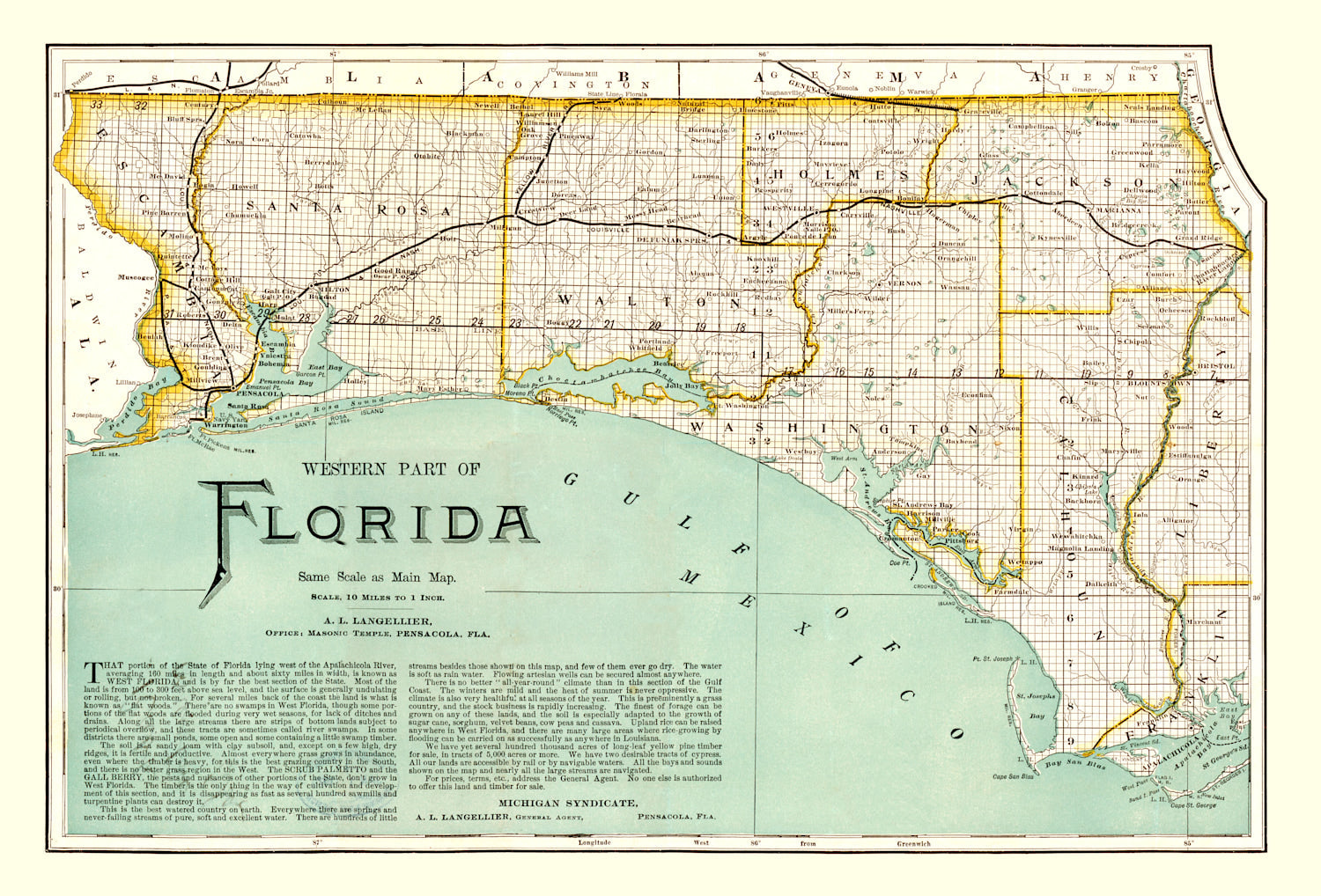 Vintage Map of Florida 1890