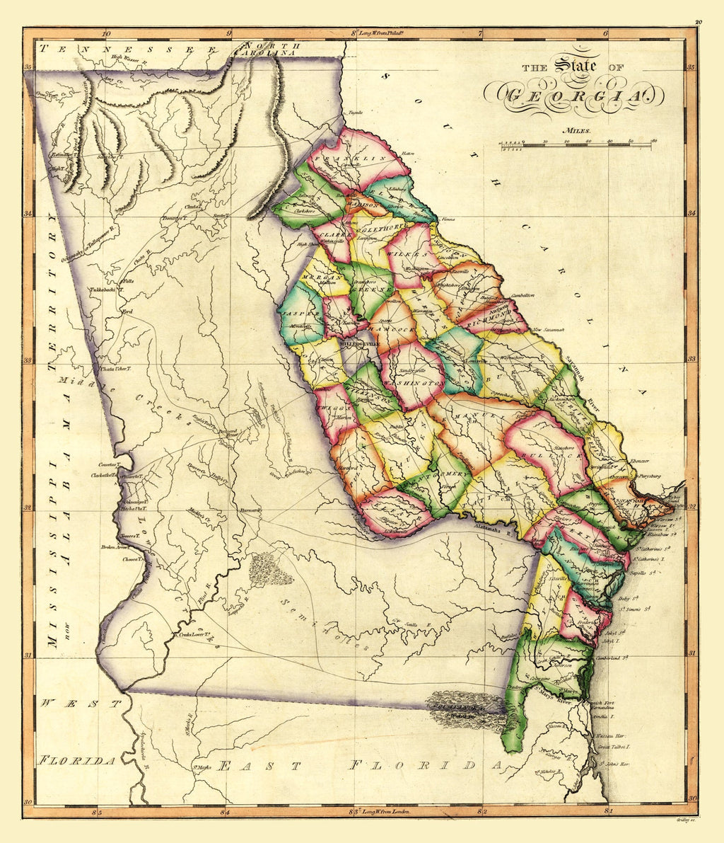 Vintage Map of Georgia 1810