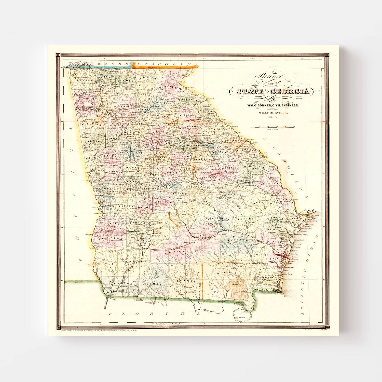 Vintage Map of Georgia 1848