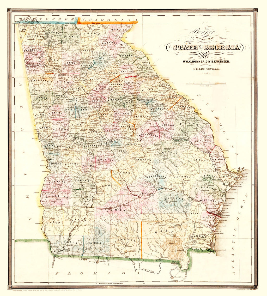 Vintage Map of Georgia 1848