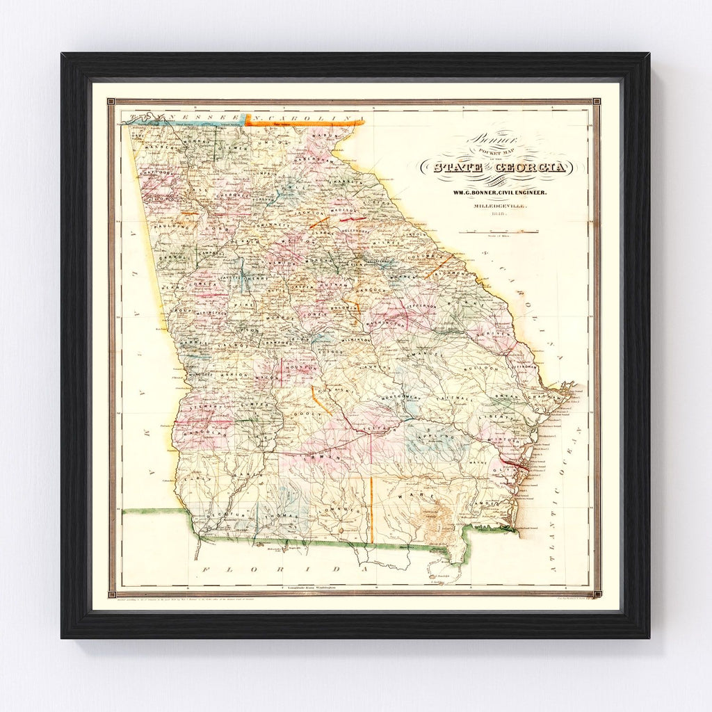 Vintage Map of Georgia 1848