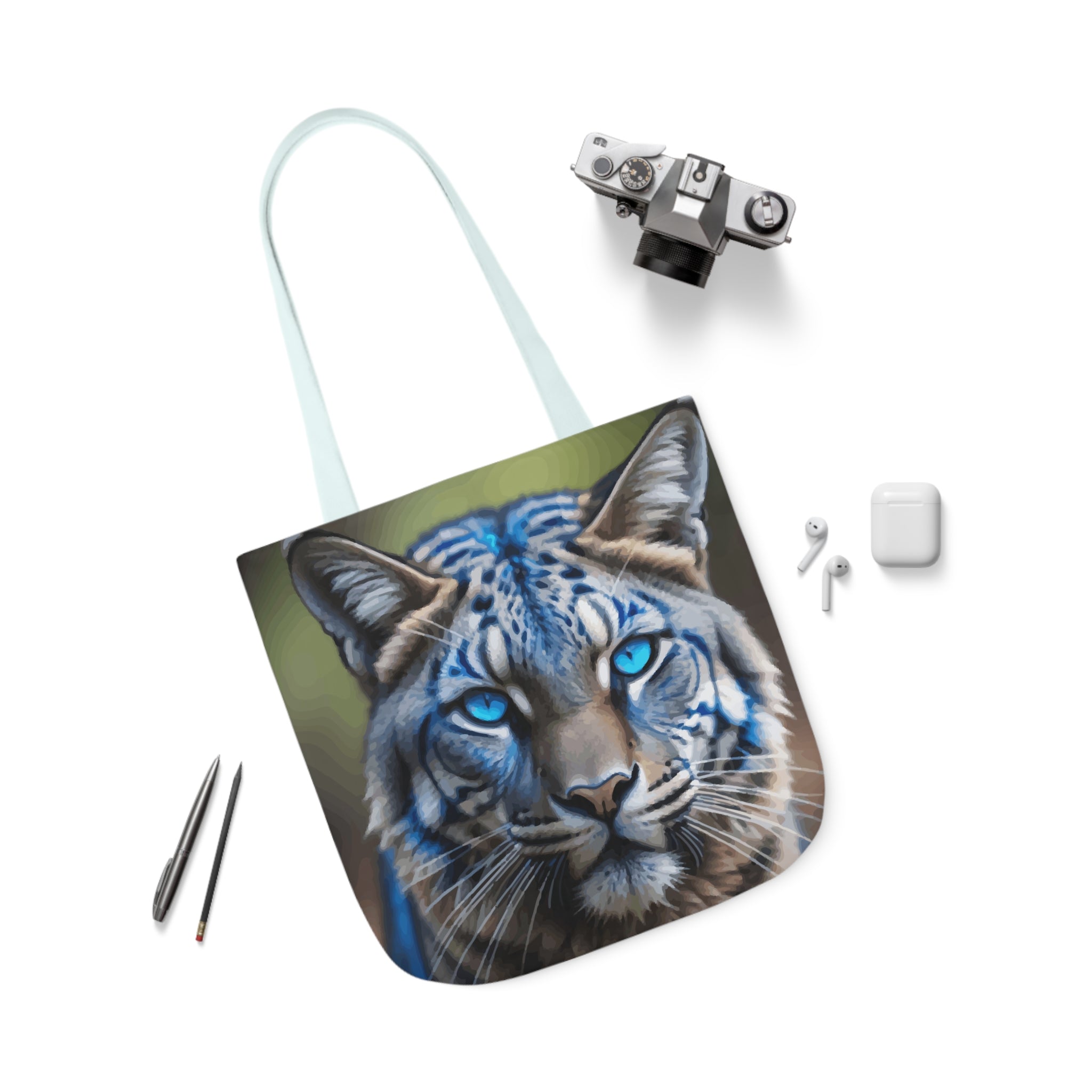 Blue Wildcat Canvas Tote Bag with 5 Strap Color Choices