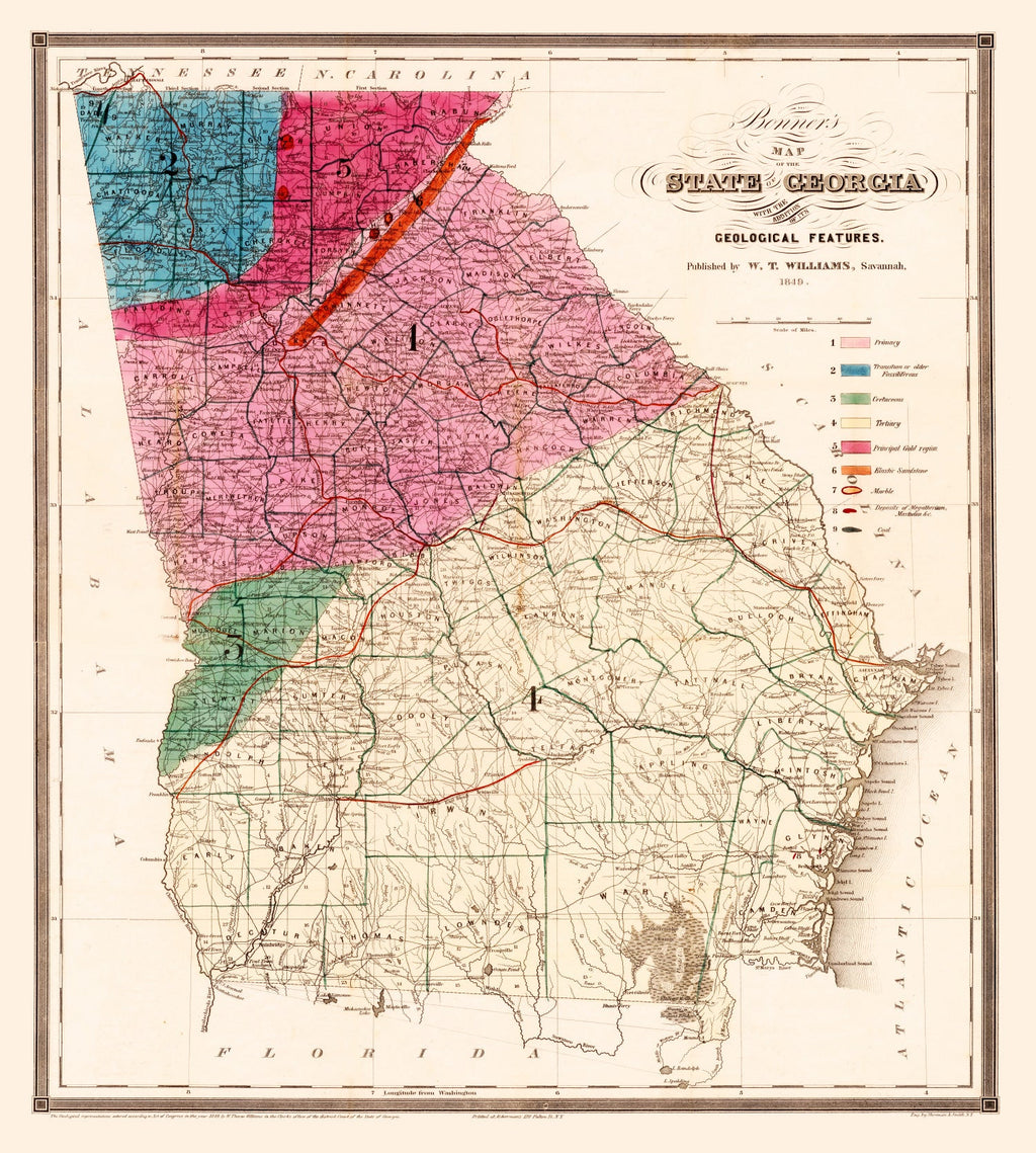 Vintage Map of Georgia 1849