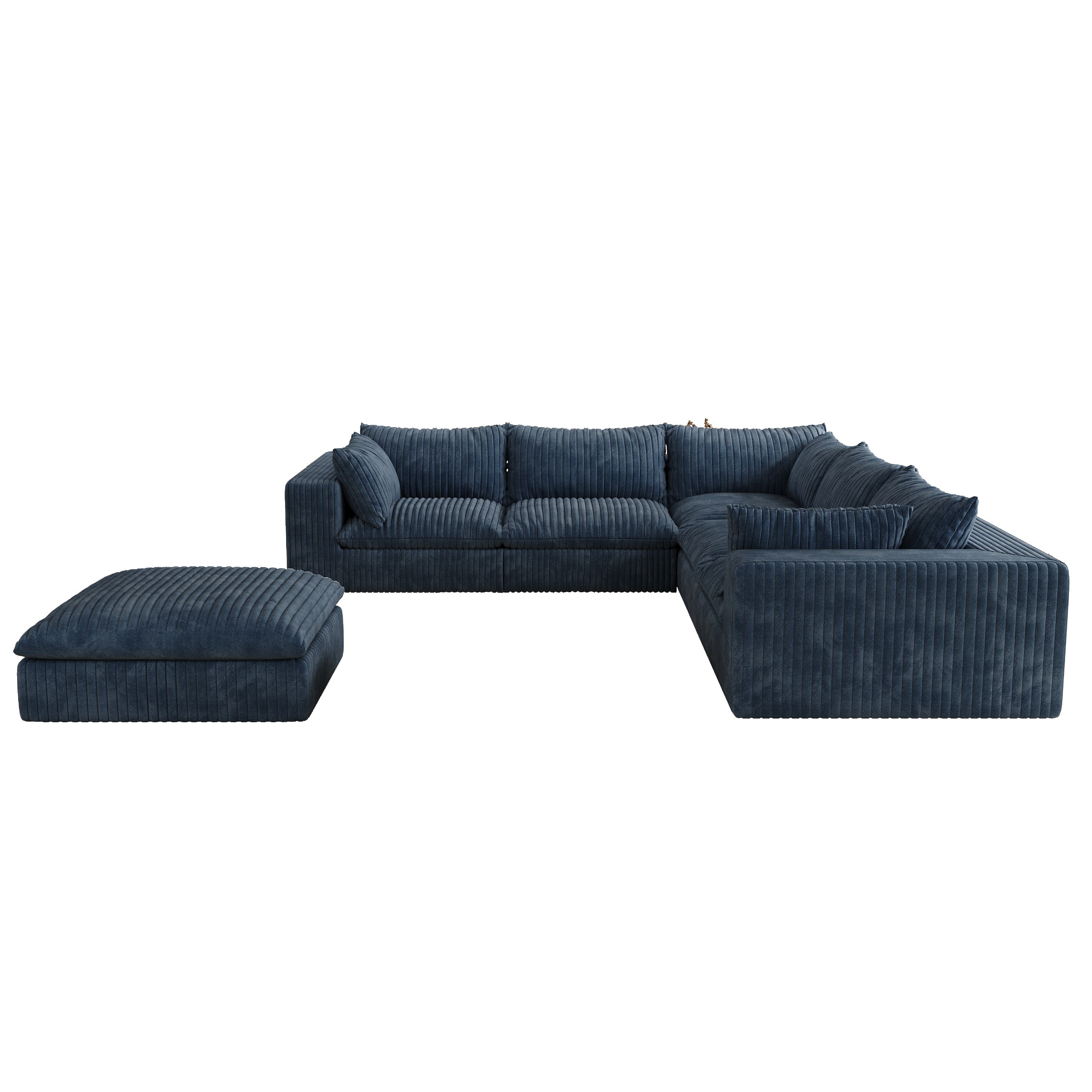 118.2' Cloud Sofa,Corduroy Fabric,Deep Seat Couches,Double-layer design,Removable Cushion,No Assembly, DIY Combination for Living room, Bedroom,Conference room ,Apartment,Blue