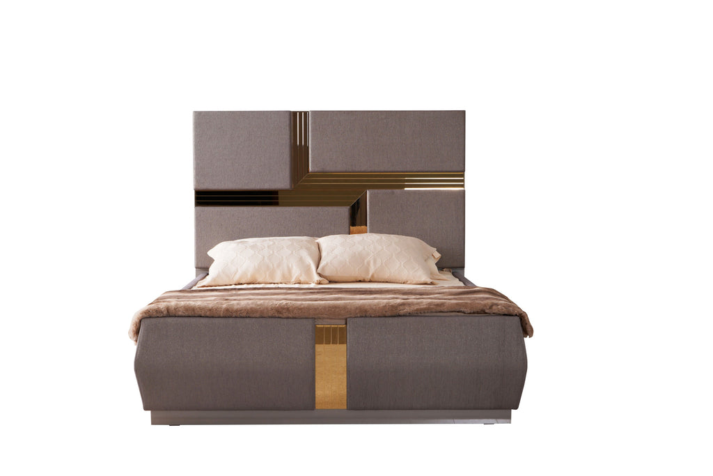 Lorenzo Queen 5 Pc Tufted Upholstery Bedroom set made with Wood and Gold Accents in Gray(CA Warehouse Inventory)