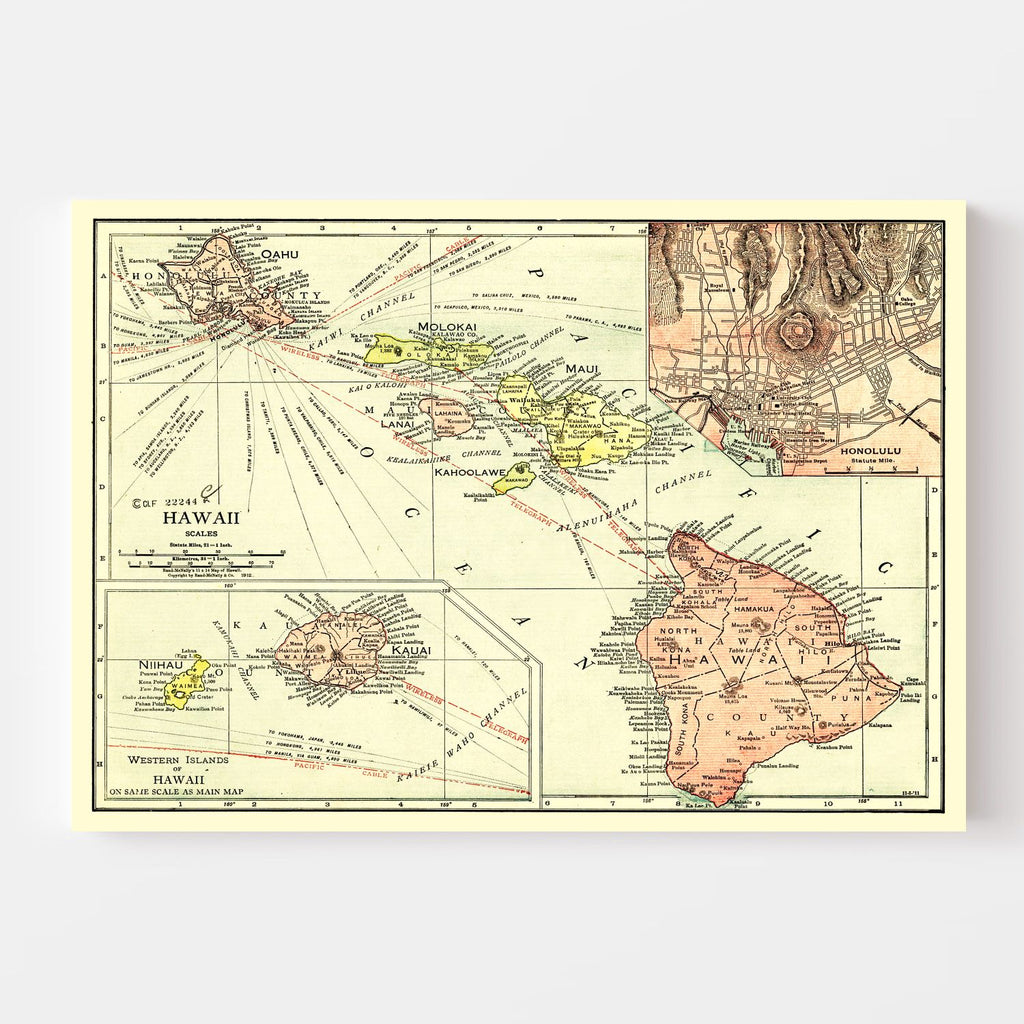 Vintage Map of Hawaii 1912