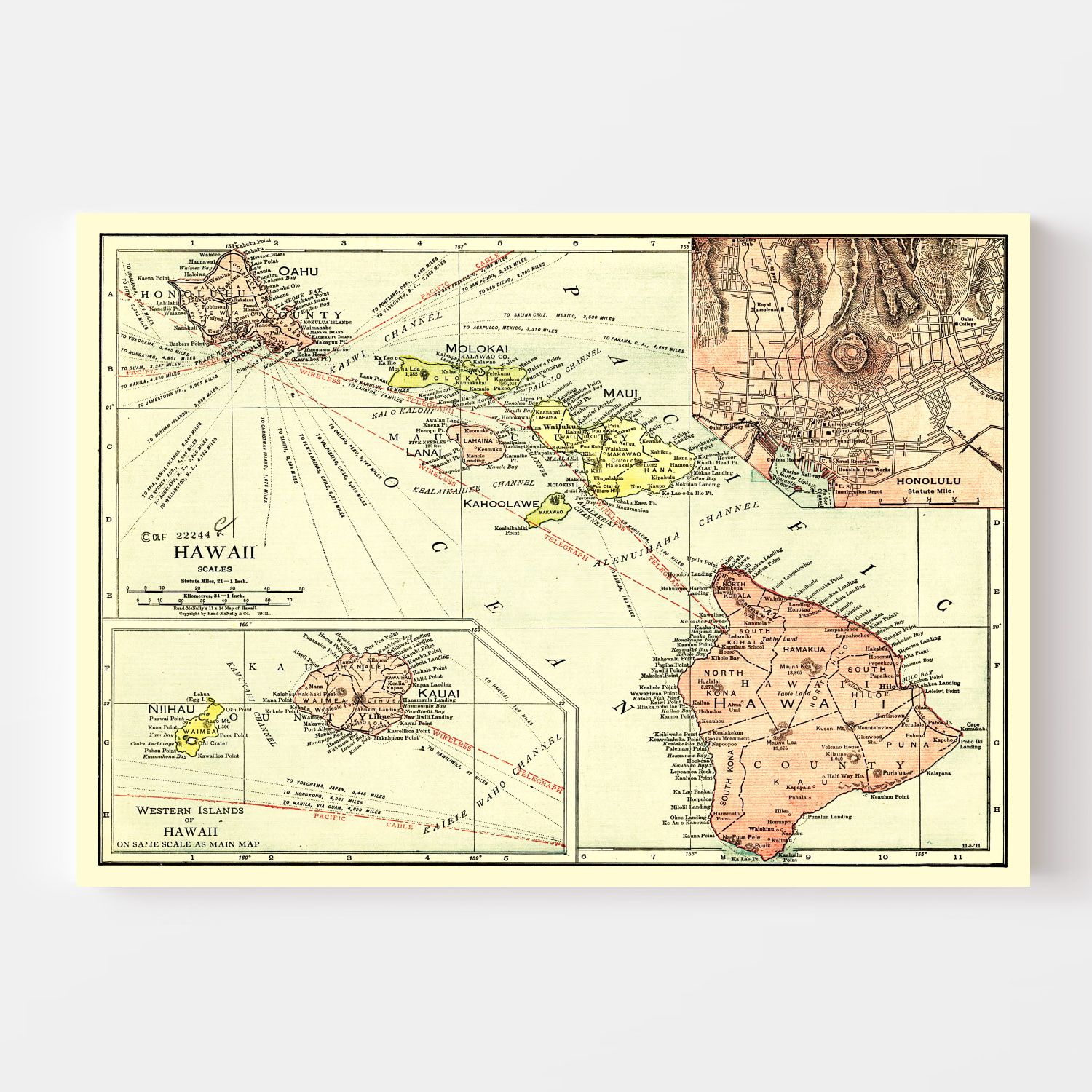 Vintage Map of Hawaii 1912