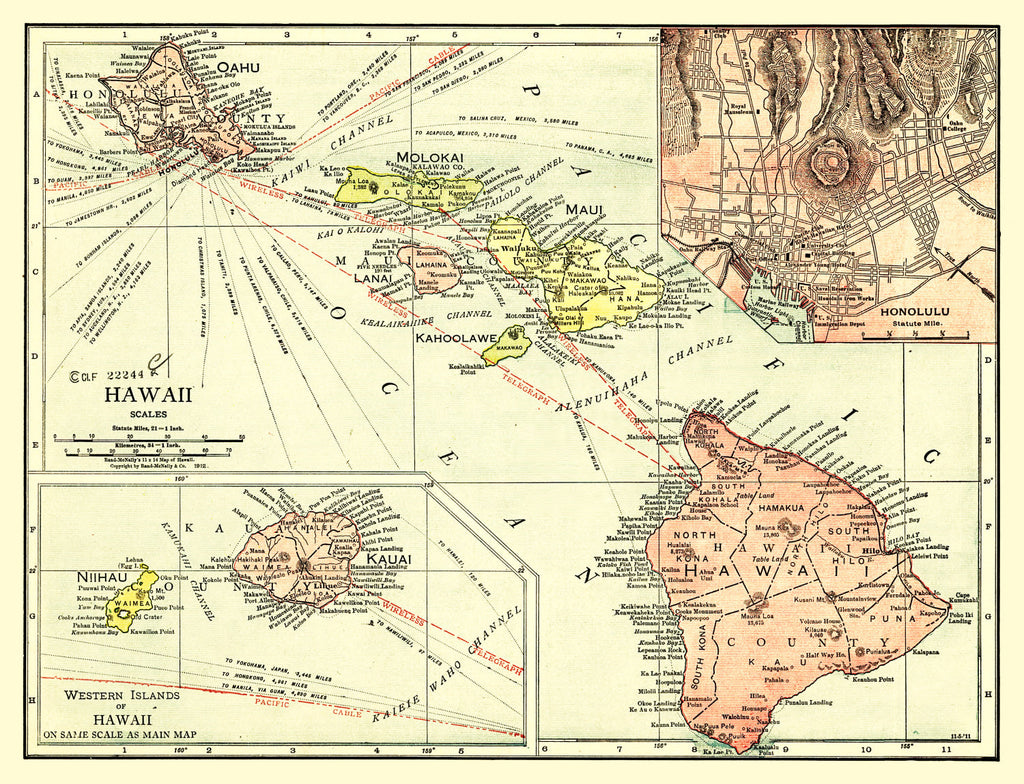 Vintage Map of Hawaii 1912