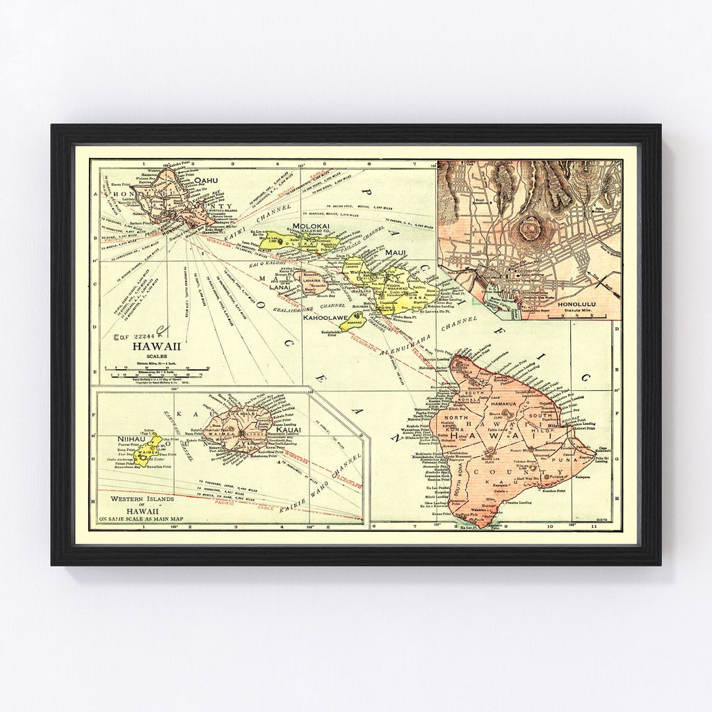 Vintage Map of Hawaii 1912