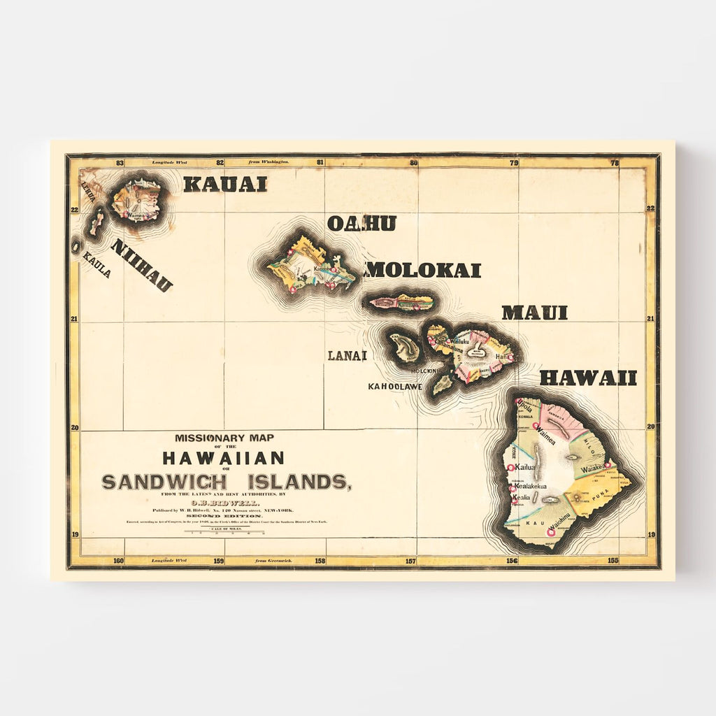 Vintage Map of Hawaii 1846