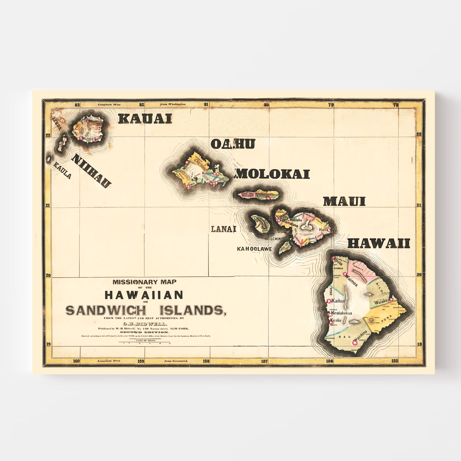 Vintage Map of Hawaii 1846