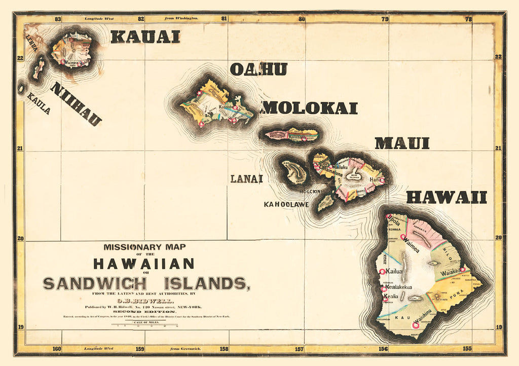 Vintage Map of Hawaii 1846