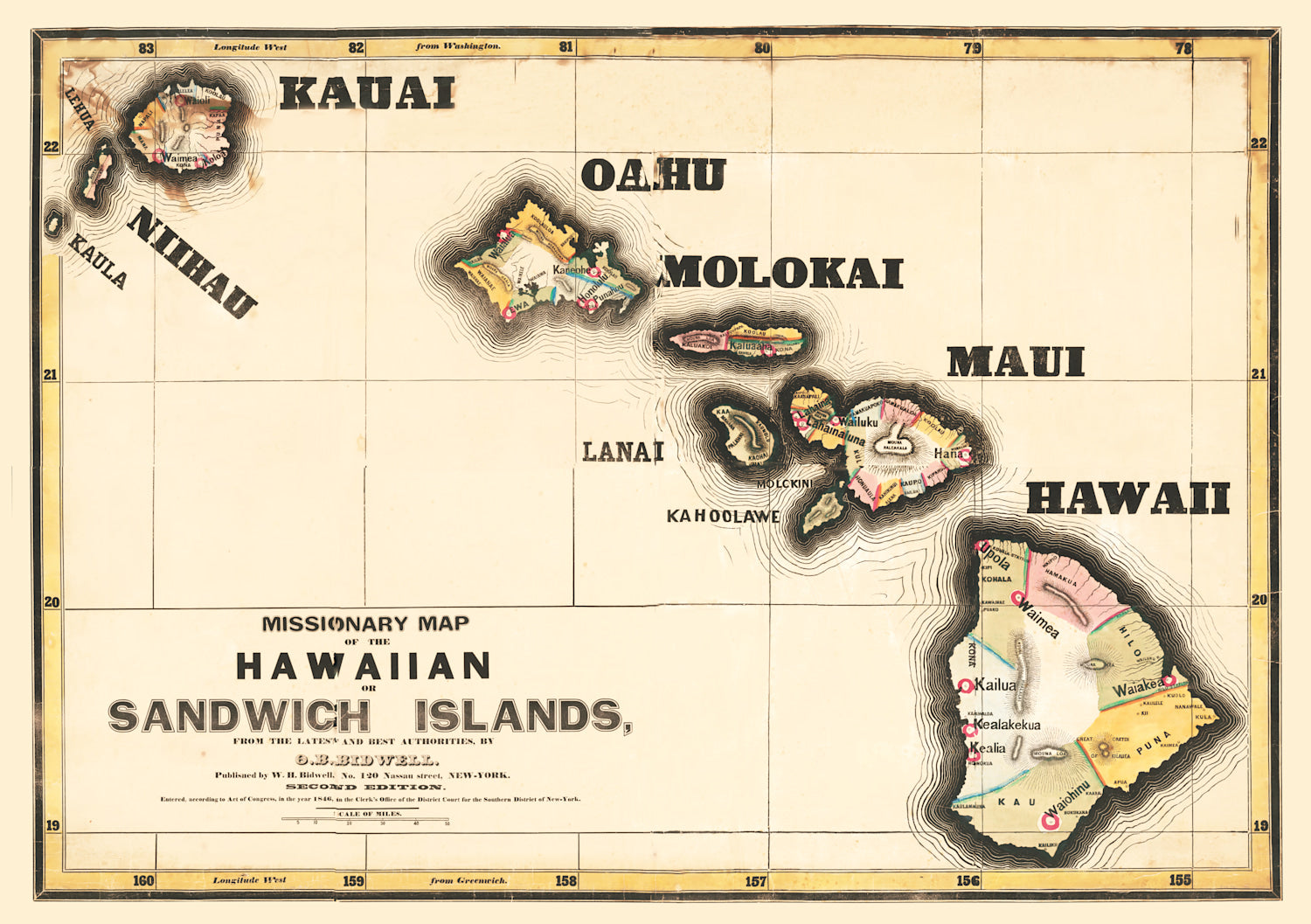 Vintage Map of Hawaii 1846