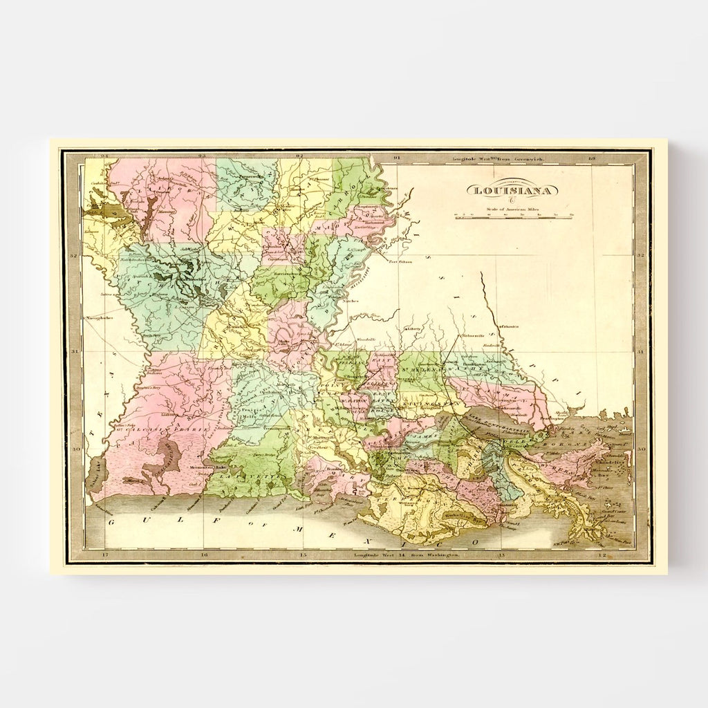Vintage Map of Louisiana 1848