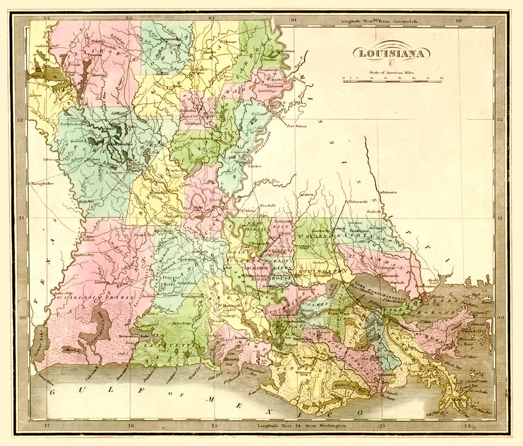 Vintage Map of Louisiana 1848