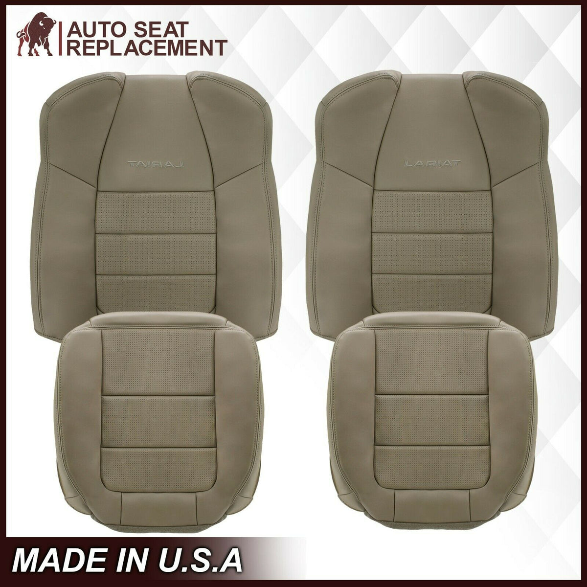 2001 2002 2003 Ford F350/F250 Lariat Extended Cab Perforated Leather Seat Cover in Tan