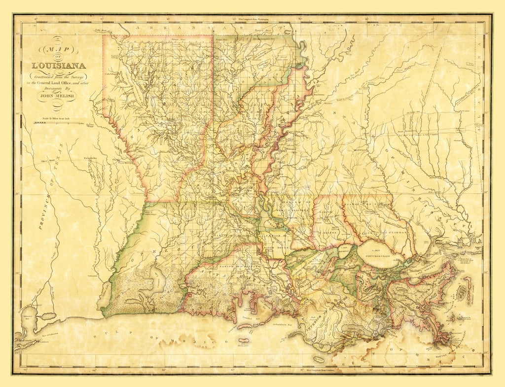 Vintage Map of Louisiana 1820