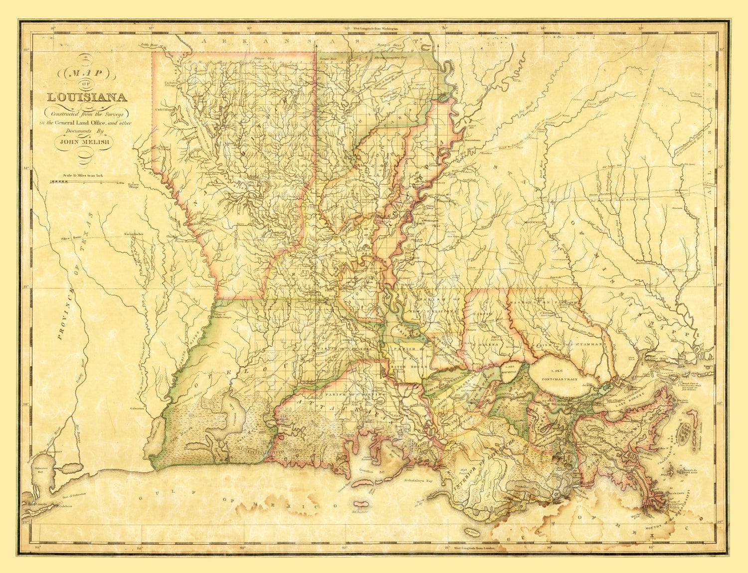 Vintage Map of Louisiana 1820