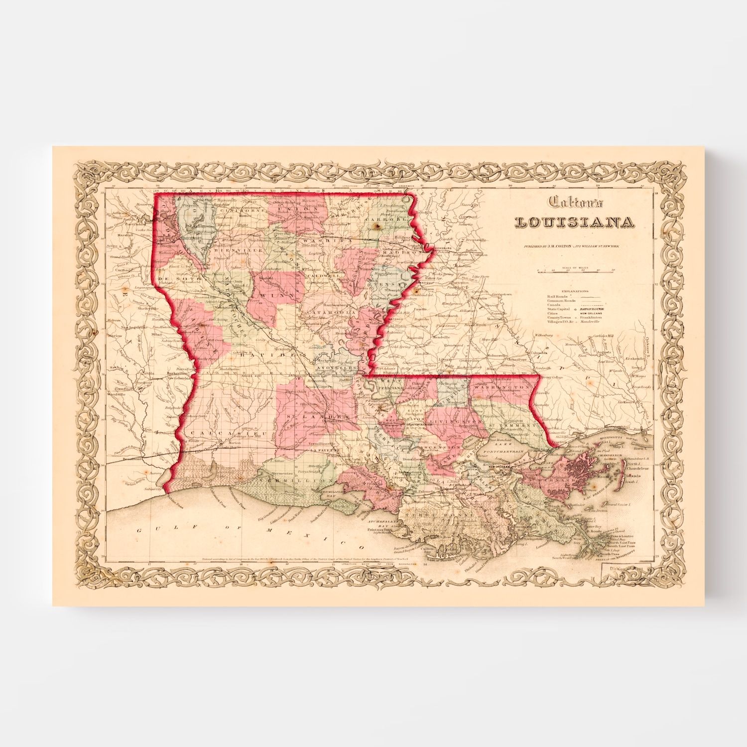 Vintage Map of Louisiana 1855