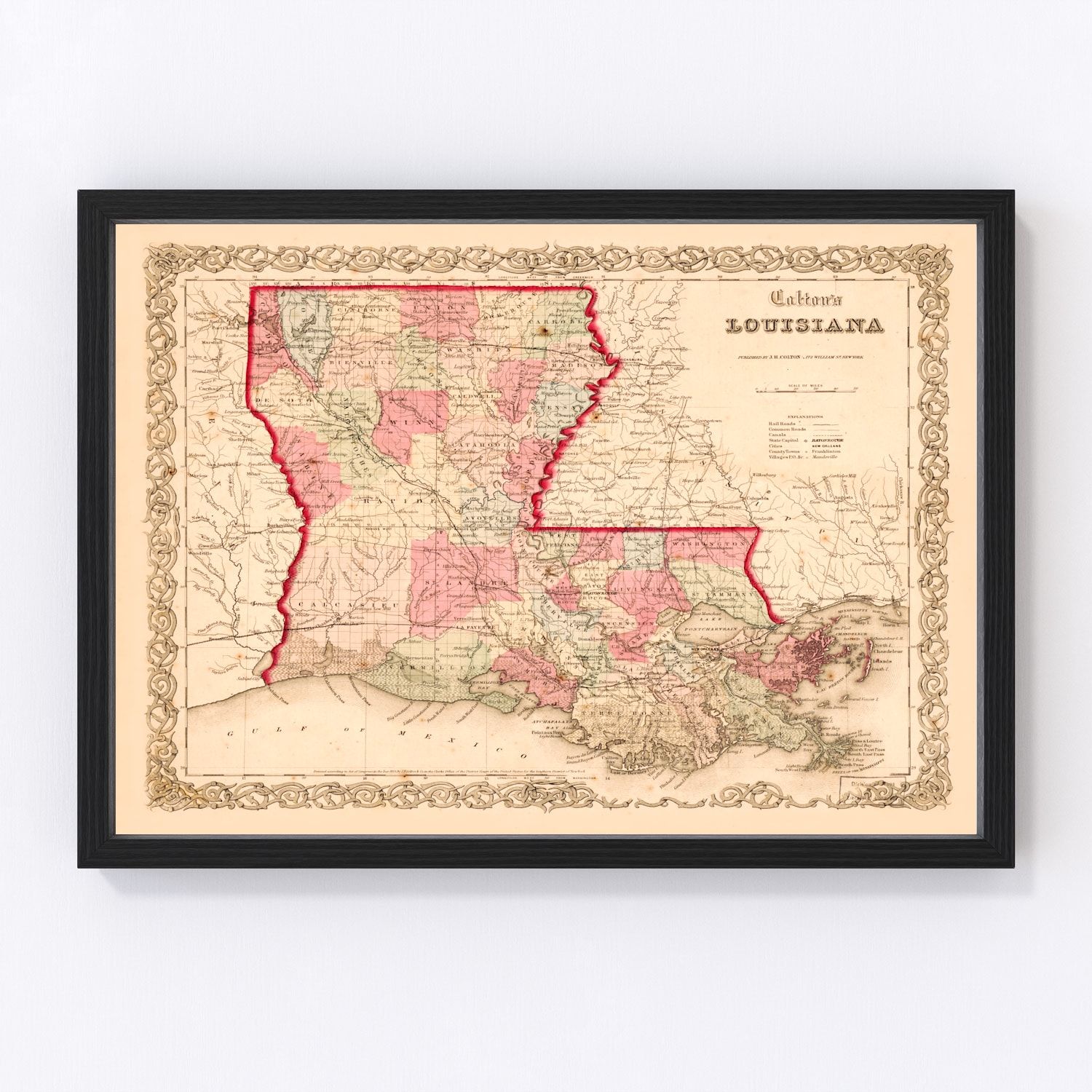 Vintage Map of Louisiana 1855