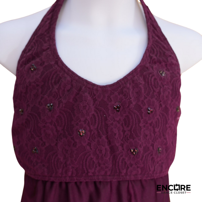Burgundy Halter Dress with Lace and Lycra