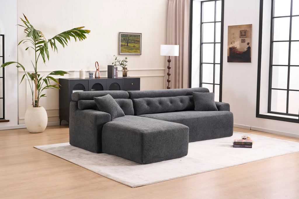 105'' Cloud Sectional Couch with L-Shape Chaise,Modern Modular Sofa with Deep Seat, Boneless Sofa for Living Room Bedroom,No Assembly Required,Grey.