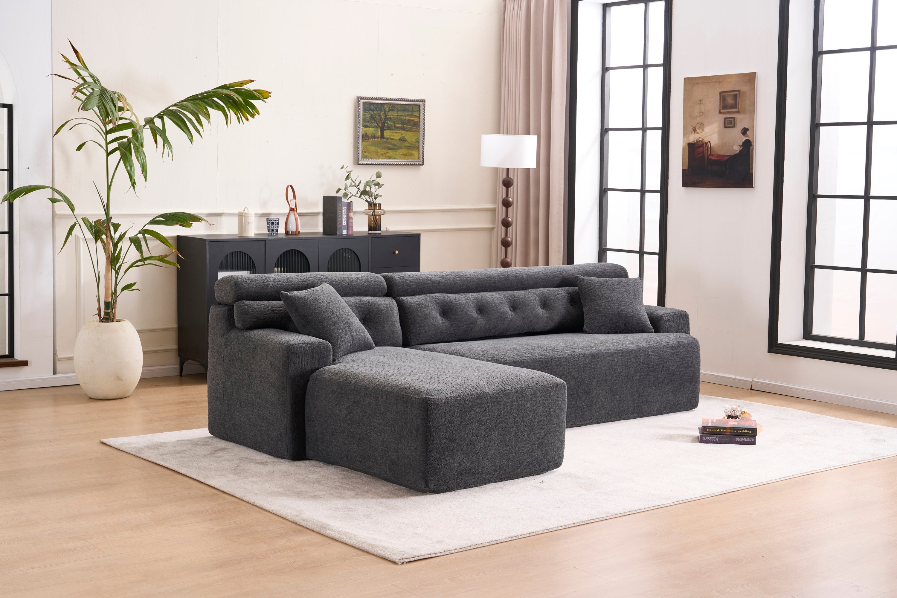 105'' Cloud Sectional Couch with L-Shape Chaise,Modern Modular Sofa with Deep Seat, Boneless Sofa for Living Room Bedroom,No Assembly Required,Grey.