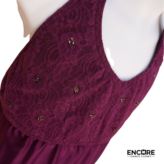 Burgundy Halter Dress with Lace and Lycra
