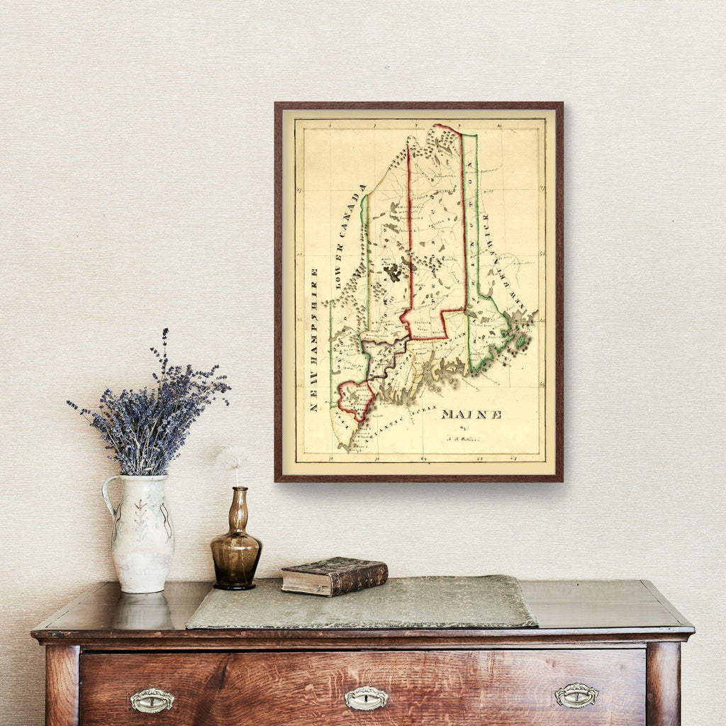 Vintage Map of Maine 1820