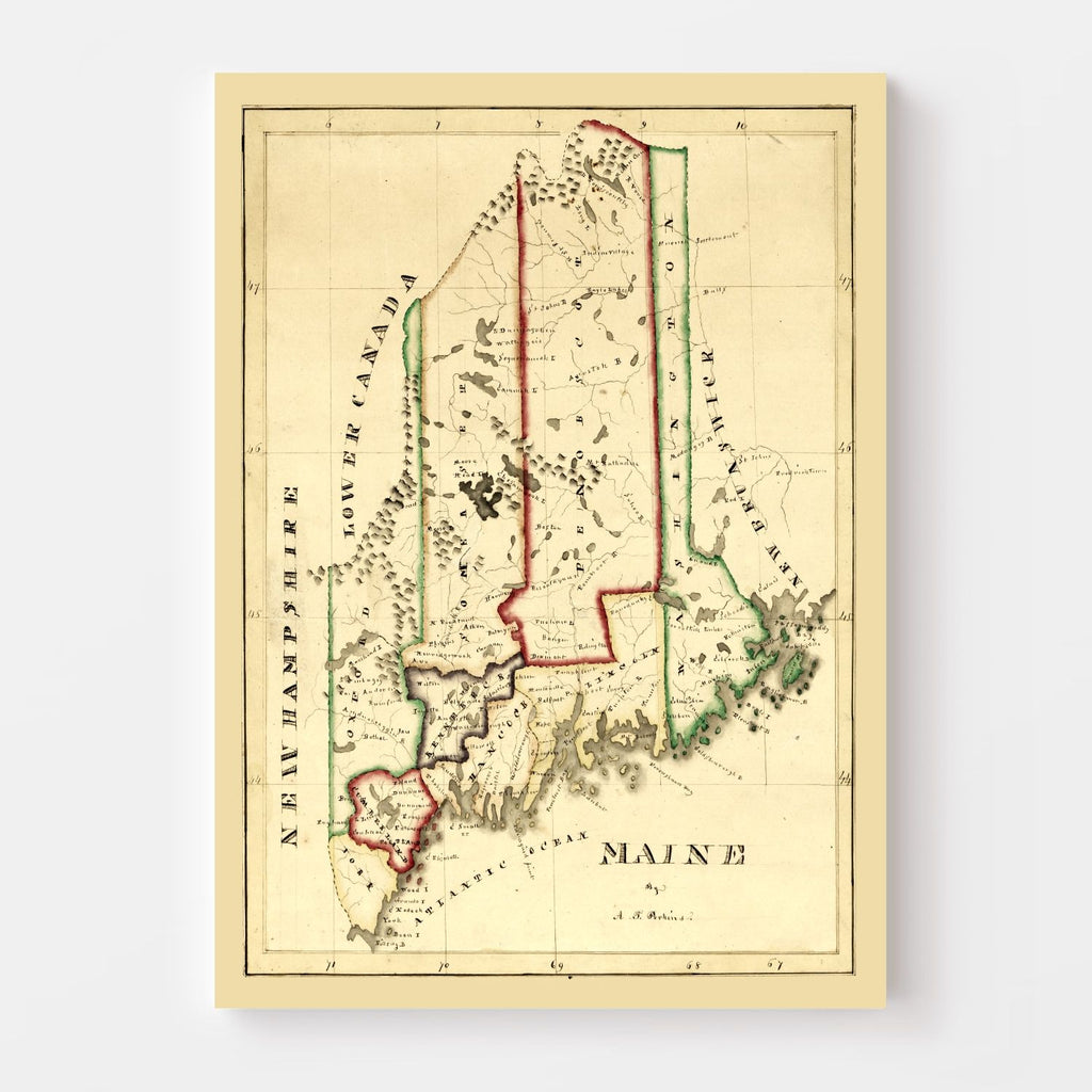 Vintage Map of Maine 1820
