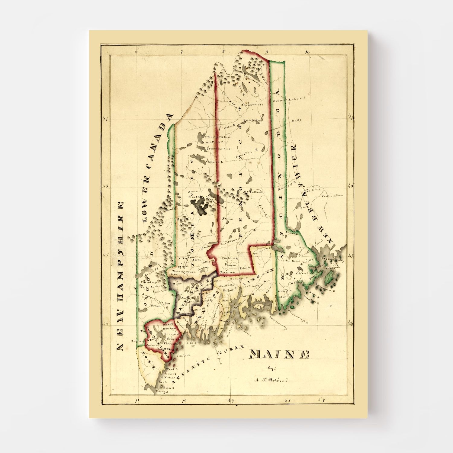 Vintage Map of Maine 1820