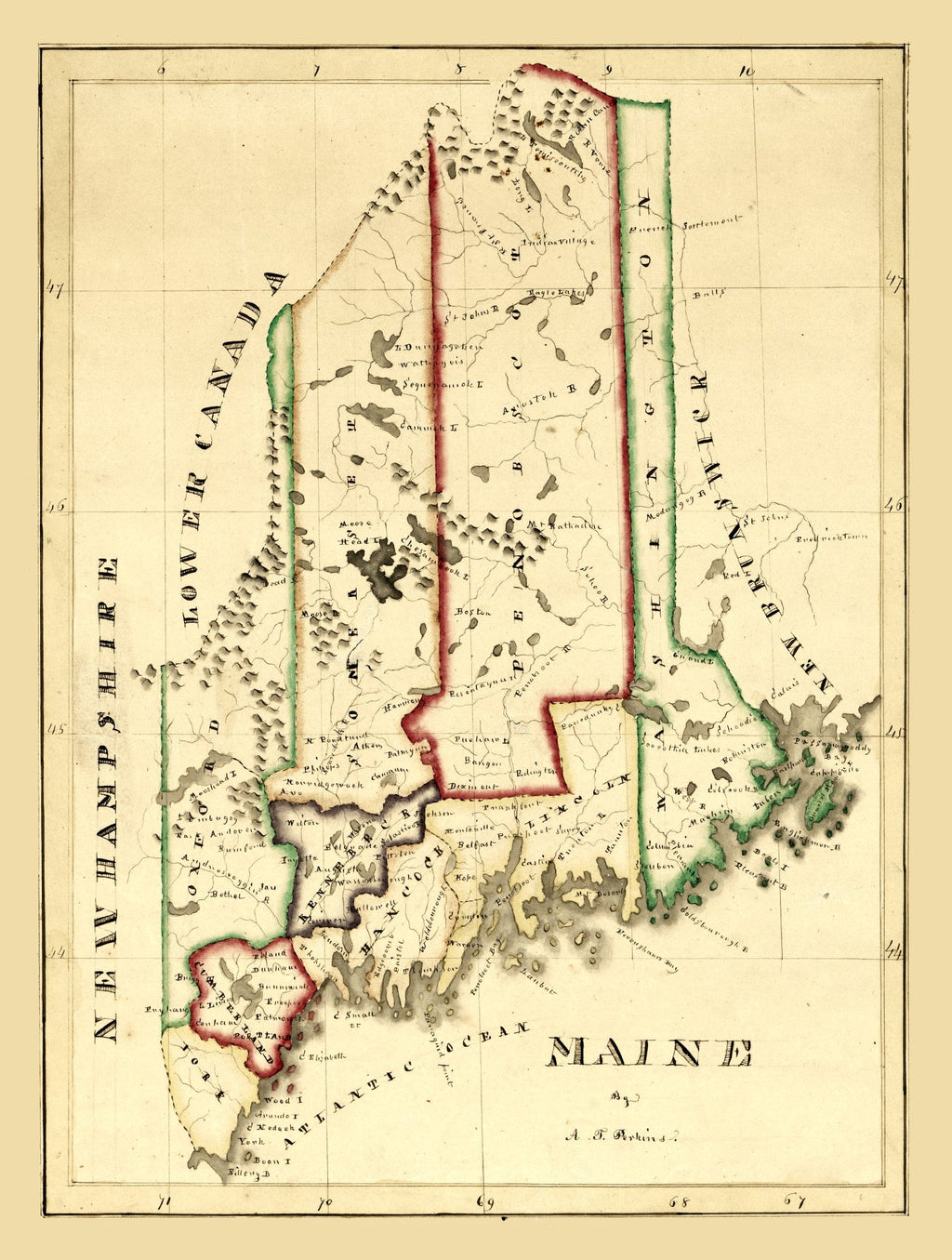 Vintage Map of Maine 1820