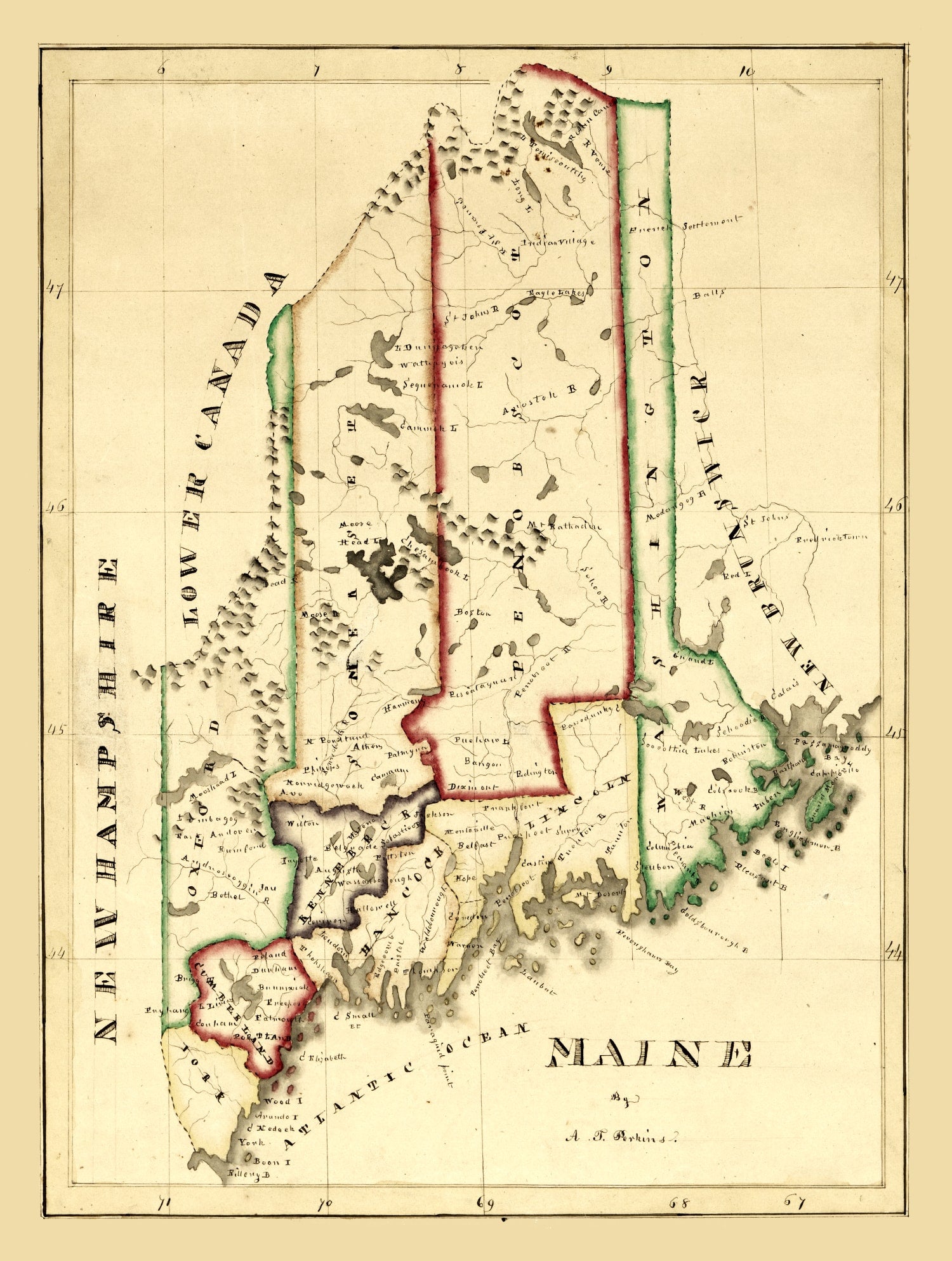 Vintage Map of Maine 1820