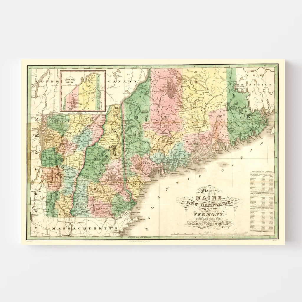 Vintage Map of Maine 1826