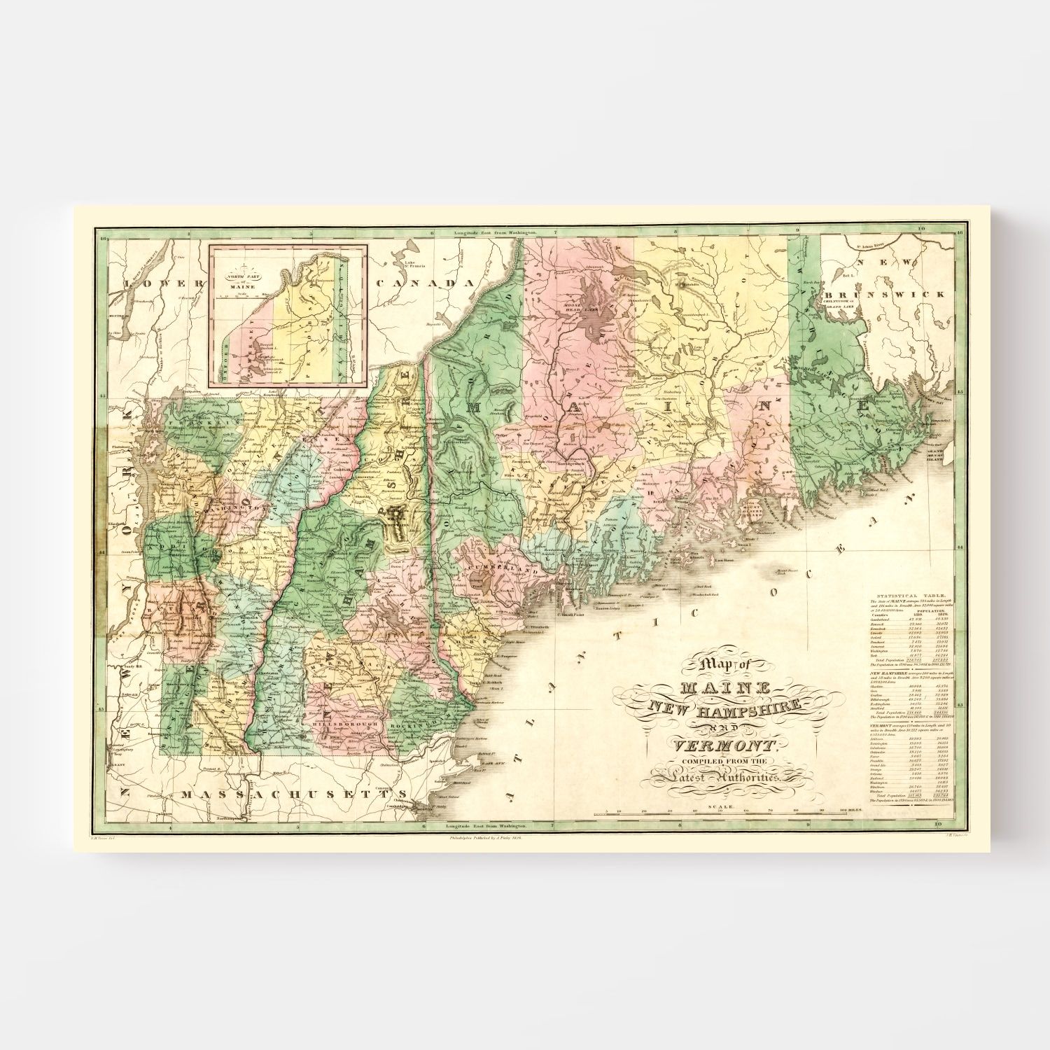 Vintage Map of Maine 1826