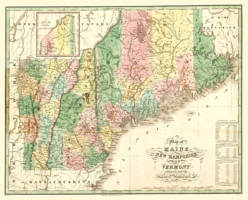 Vintage Map of Maine 1826