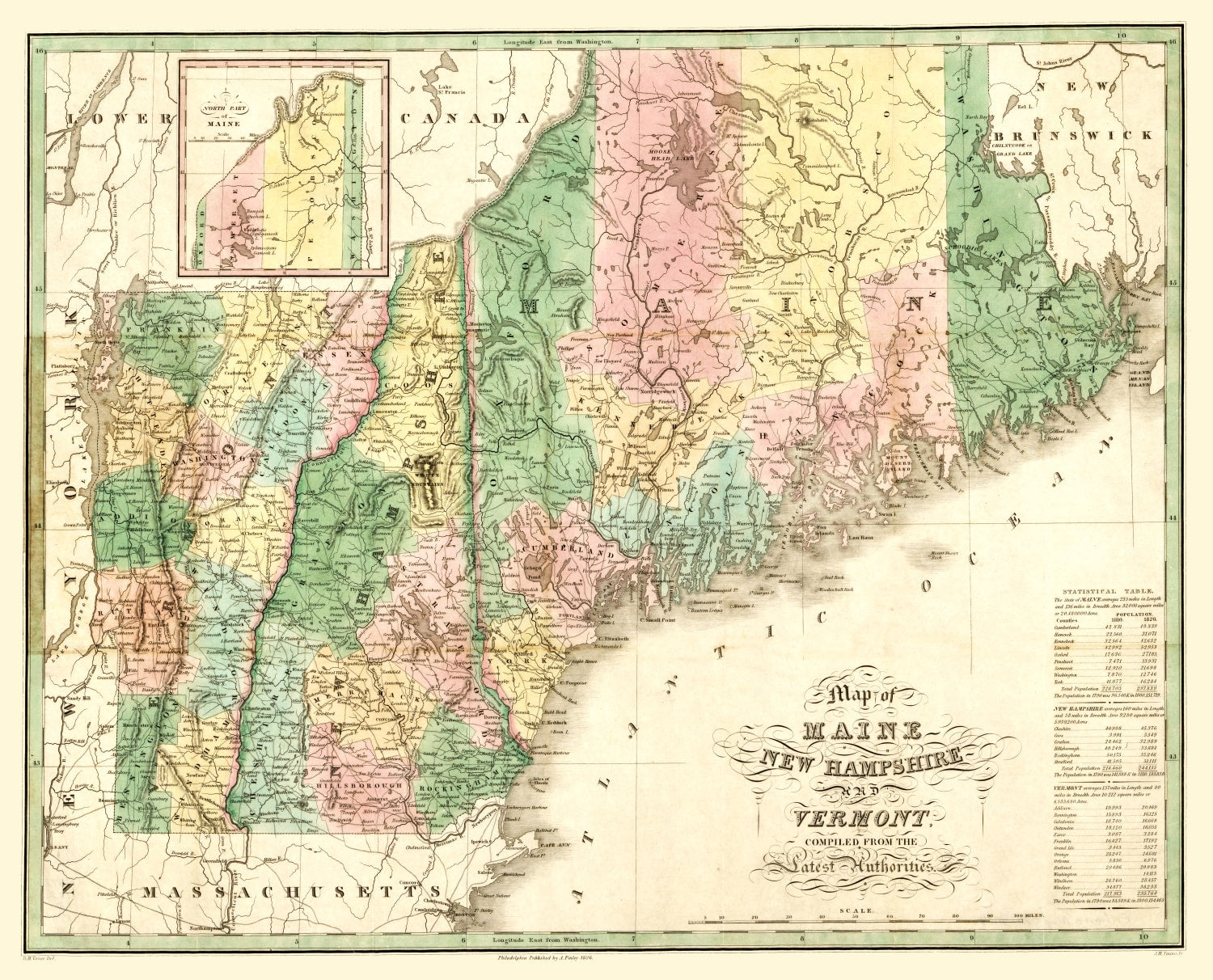 Vintage Map of Maine 1826