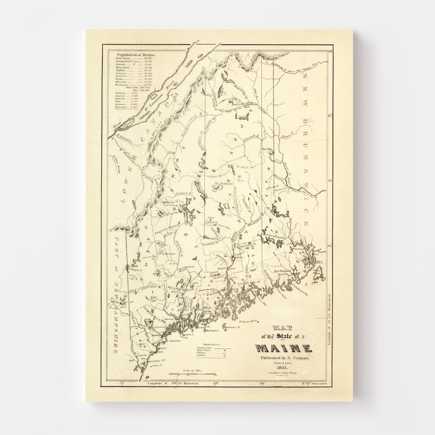 Vintage Map of Maine 1831