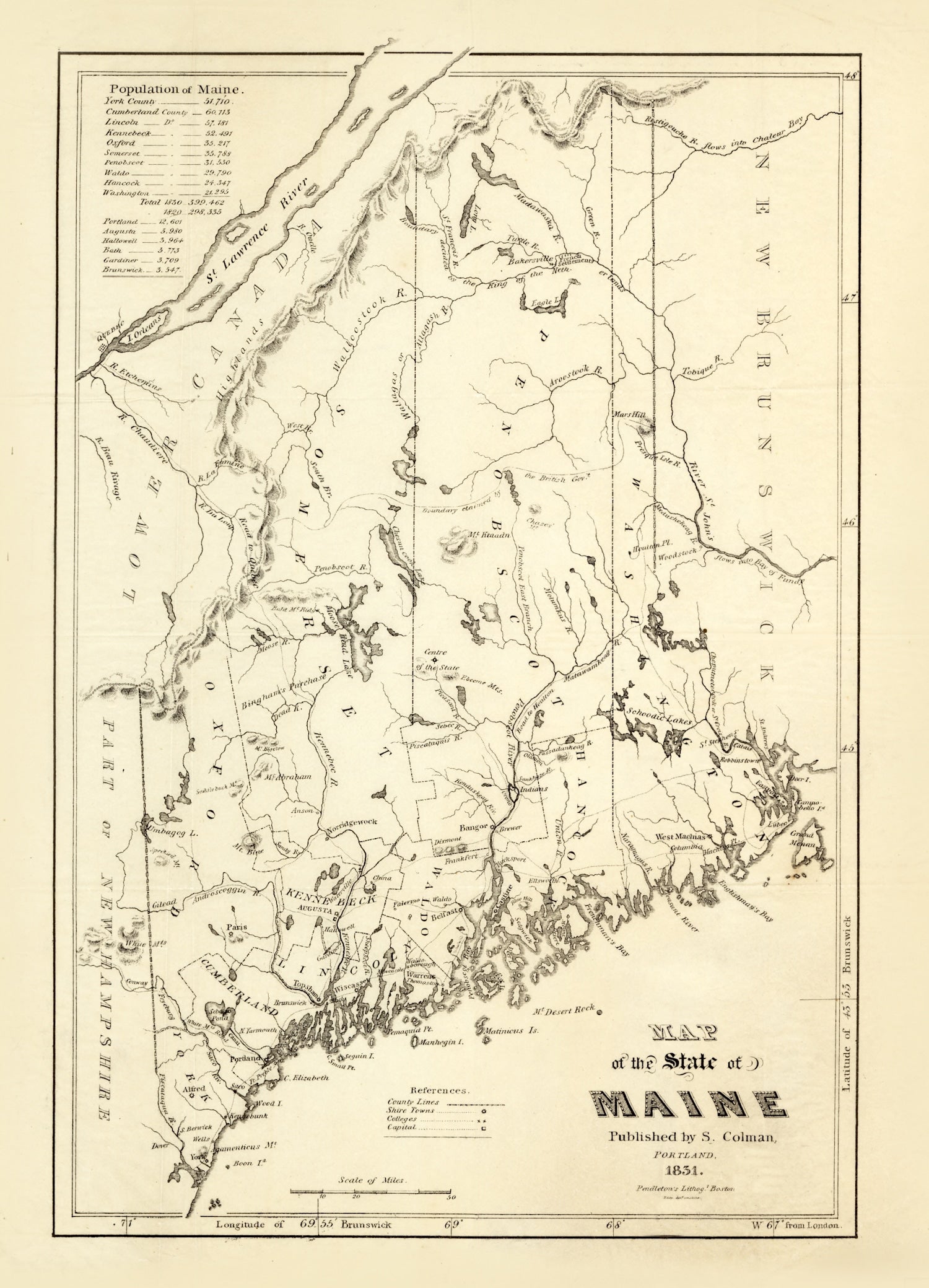 Vintage Map of Maine 1831