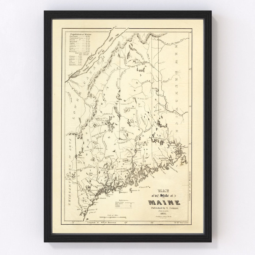 Vintage Map of Maine 1831