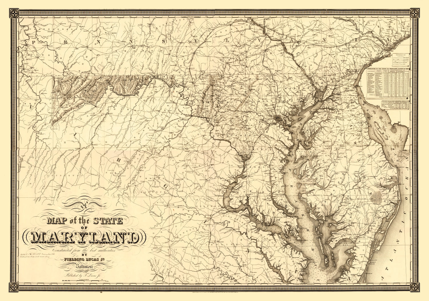 Vintage Map of Maryland 1841
