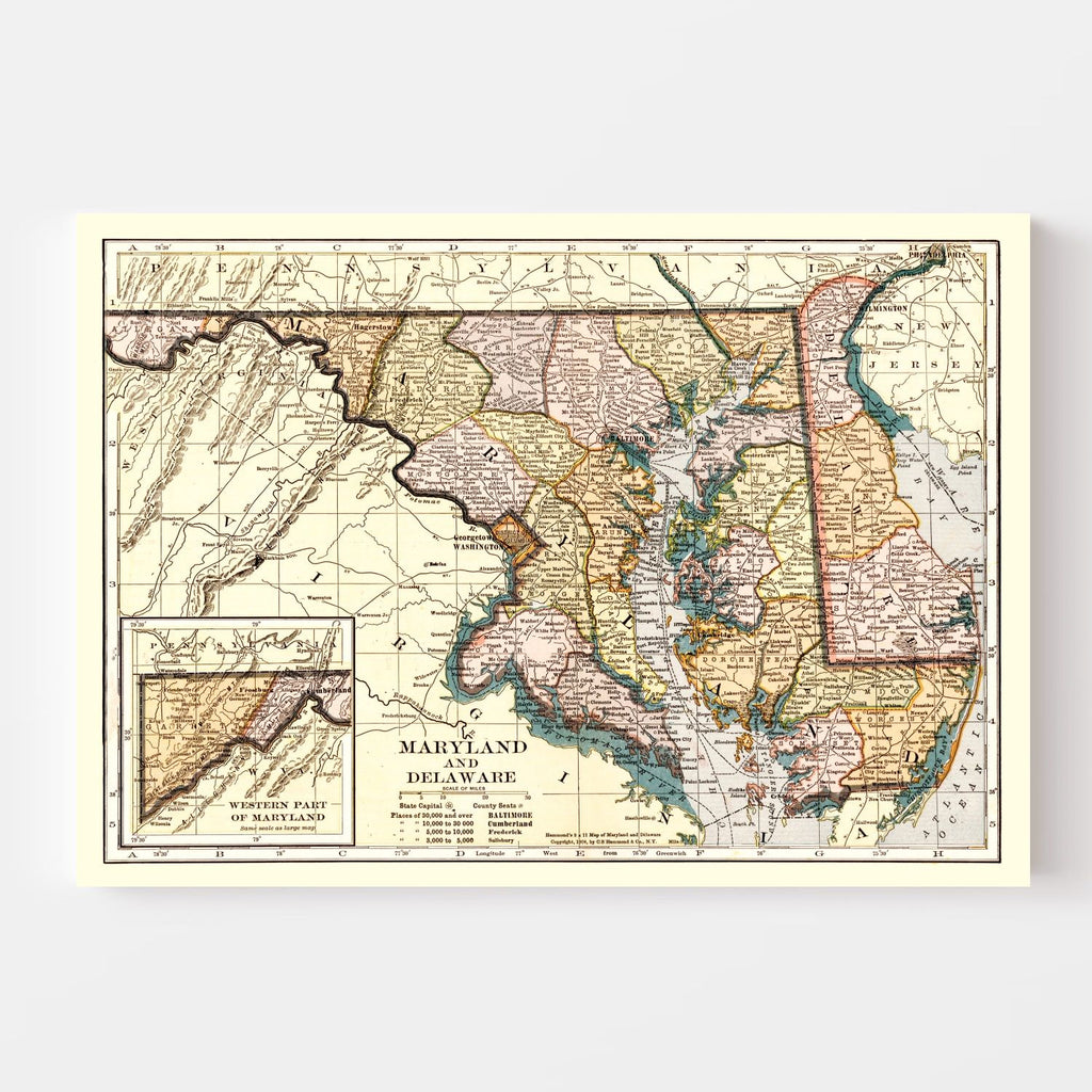 Vintage Map of Delaware 1904